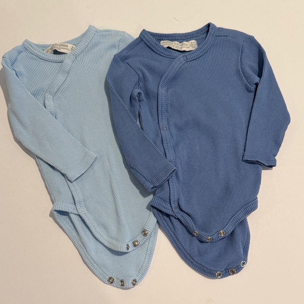Mothers Promise Blue and Light Blue Kids One Piece Set 6-9 Months Cotton Set